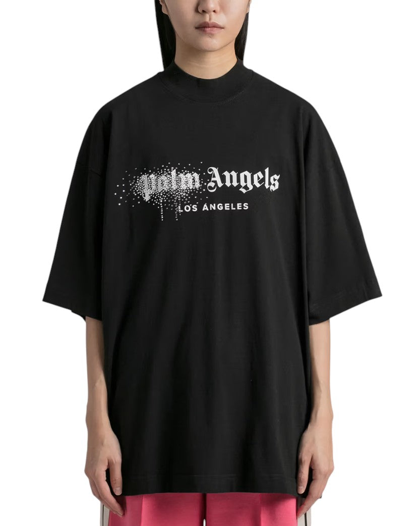 Palm Angels Los Angeles Rhinestone Logo T-Shirt Black