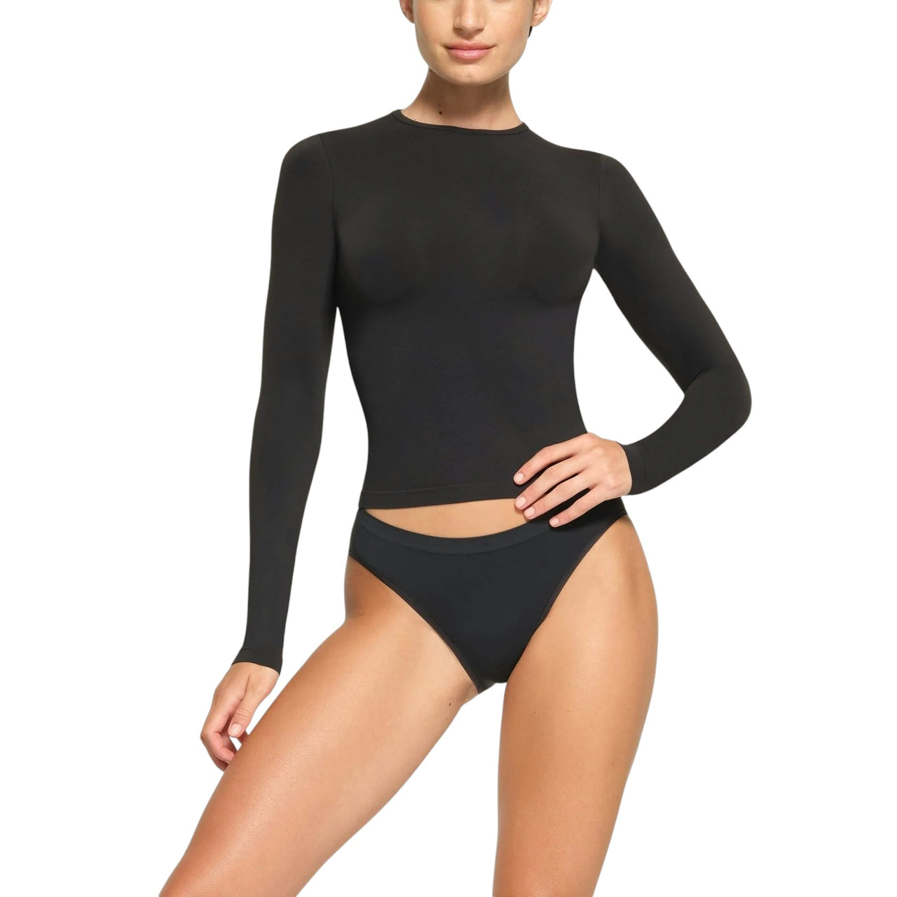 Skims Soft Smoothing Seamless Long Sleeve T-Shirt Onyx