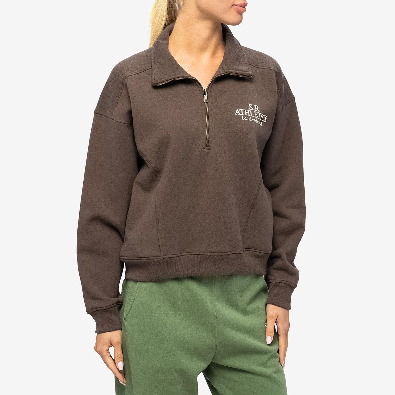 Sporty & Rich SR Athletics Quarter Zip Sweatshirt Chocolate