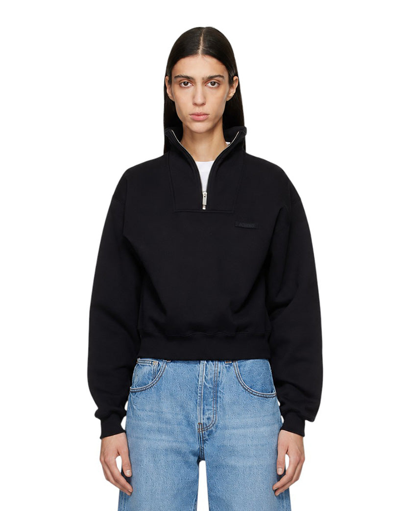 Jacquemus Gros Grain Zipped-Rollneck Sweatshirt Black