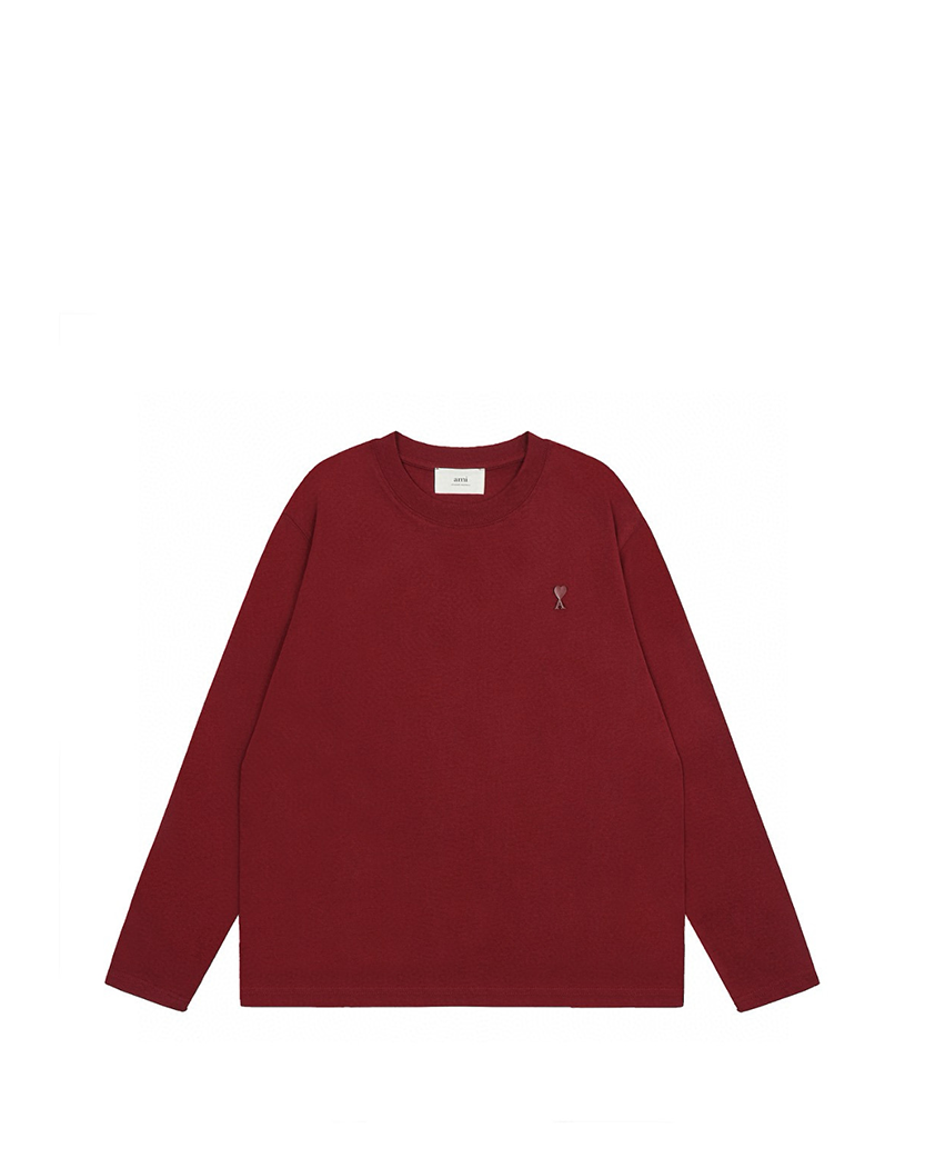 AMI Paris Ami De Coeur Tonal Small Heart Long Sleeve Burgundy