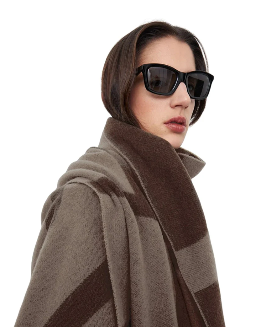 Toteme Monogram Jacquard Wool Scarf Dark Beige