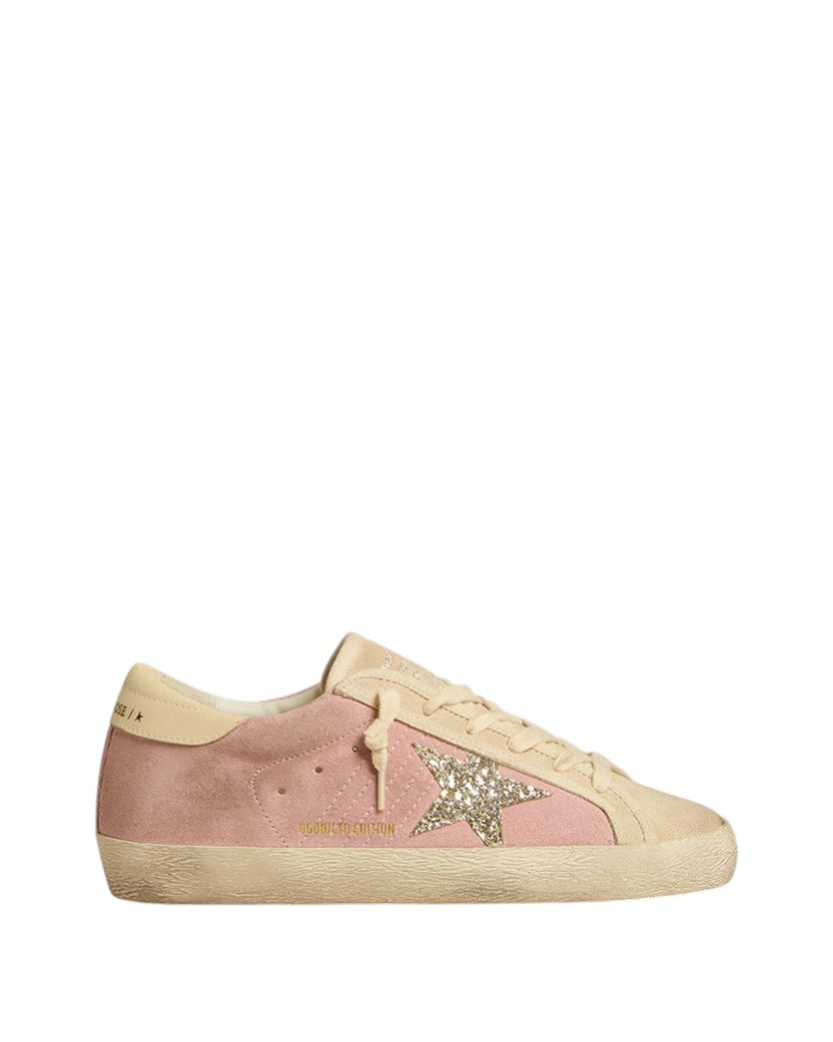 Golden Goose Super-Star LTD in Pink and Pearl Suede with Glitter Star