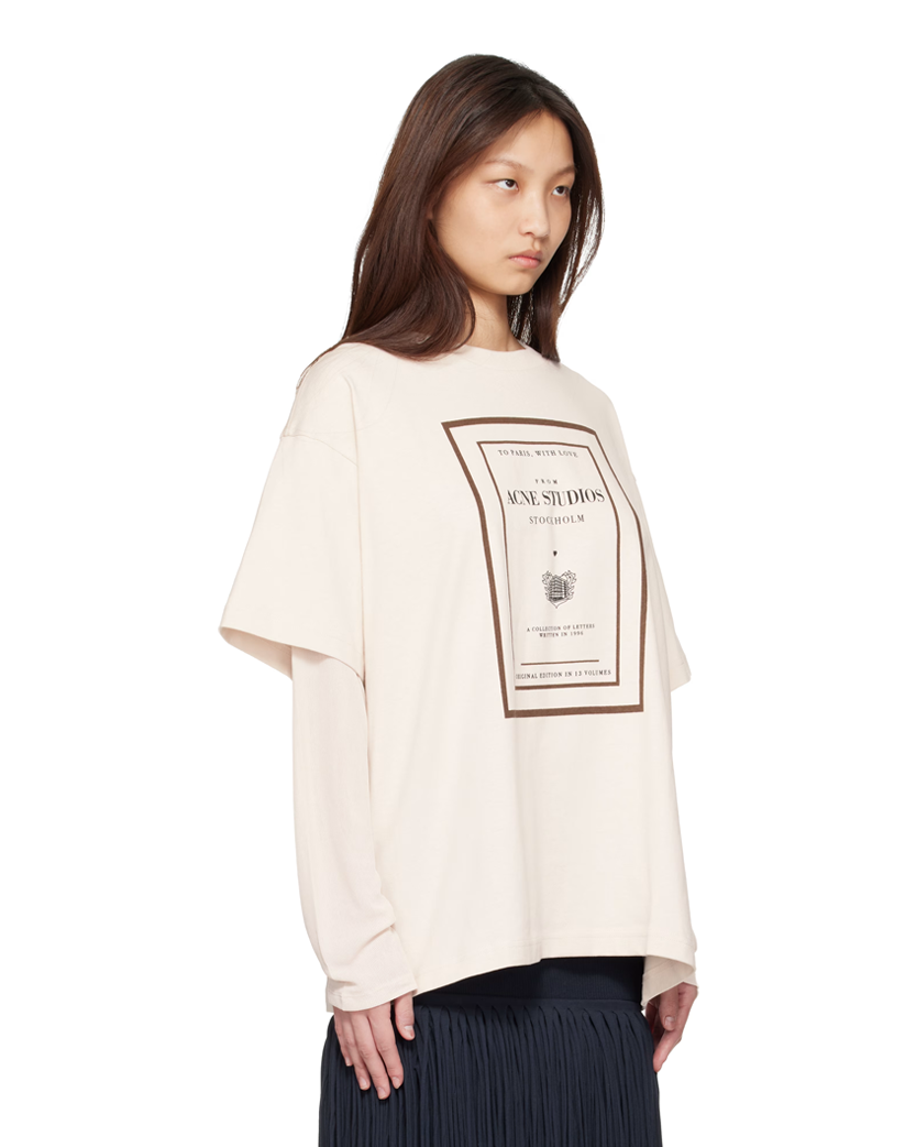 Acne Studios Graphic Print Layered Long Sleeve Warm Beige