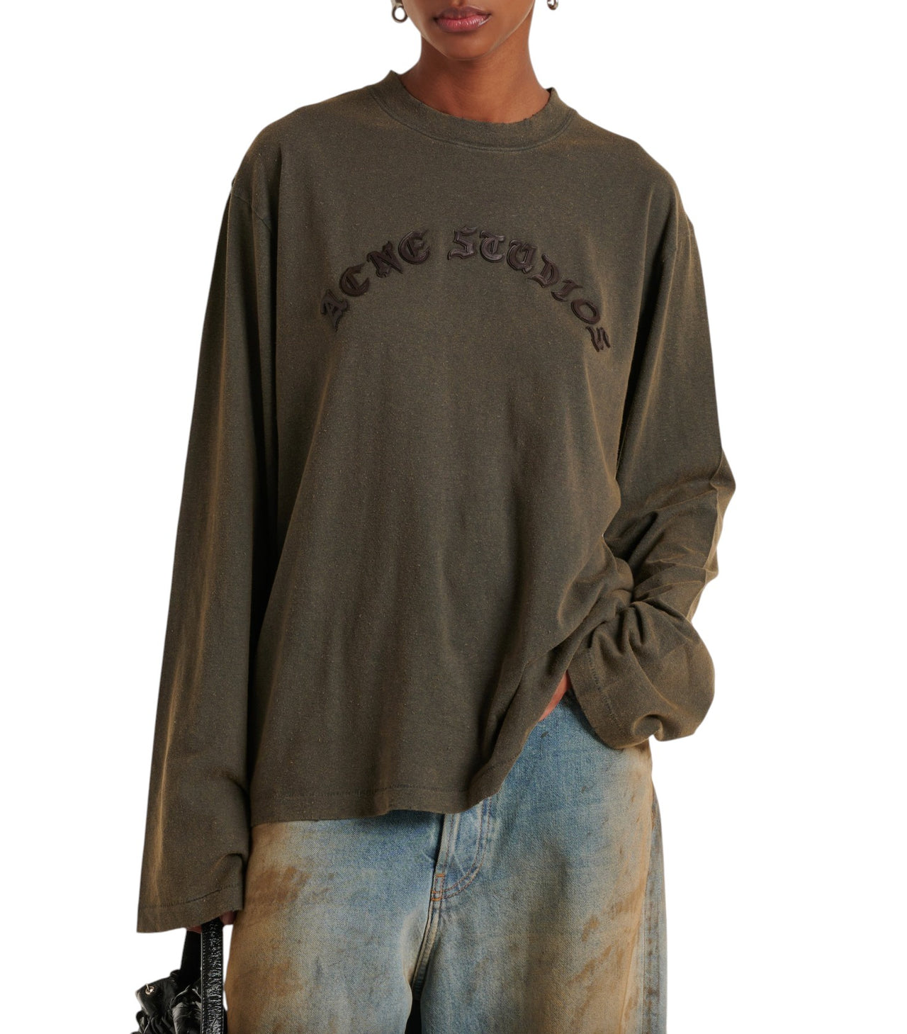 Acne Studios Distressed Appliqued Cotton-Jersey T-Shirt Grey