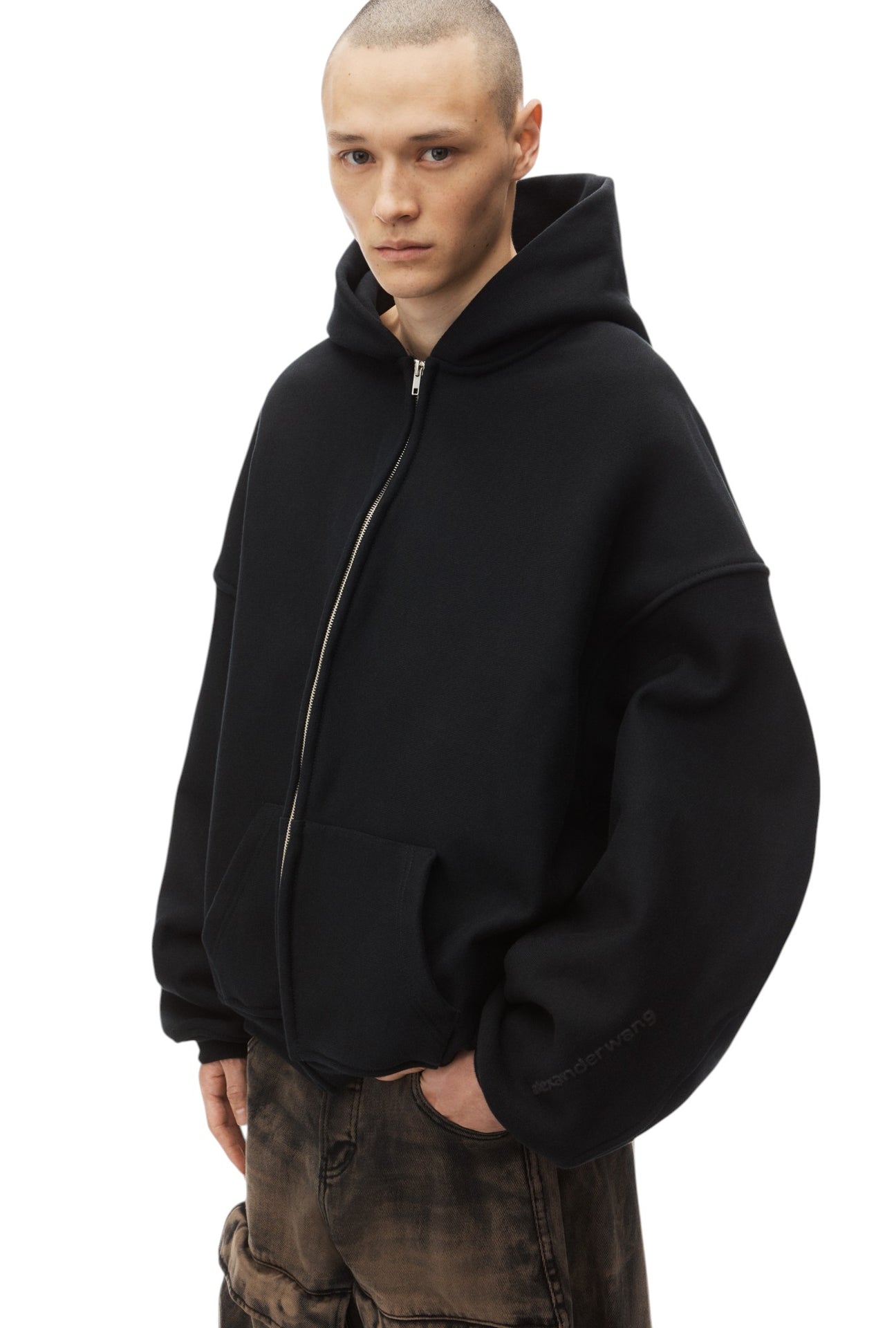 Alexander Wang Oversized Logo Embroidered Hoodie in Cotton Black