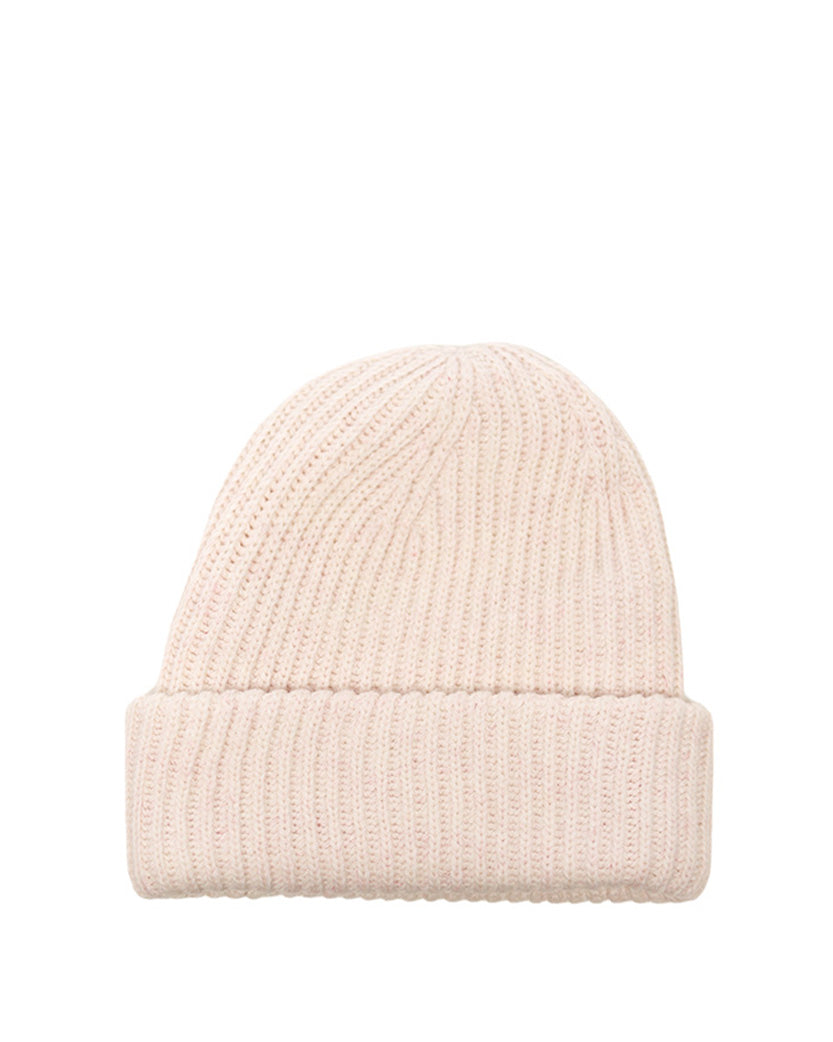 GANNI Wool Rib Knit Beanie Sand