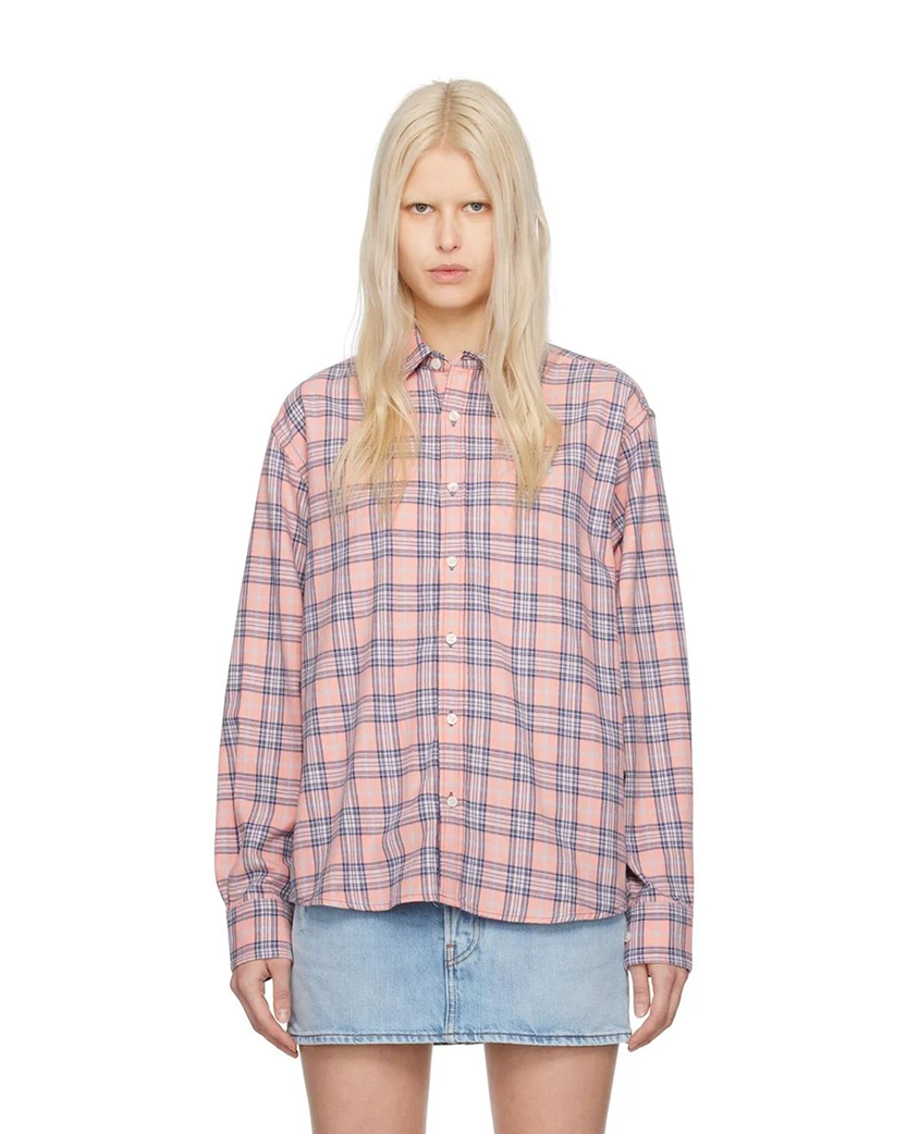 Acne Studios Flannel Check Button-Up Shirt Pink