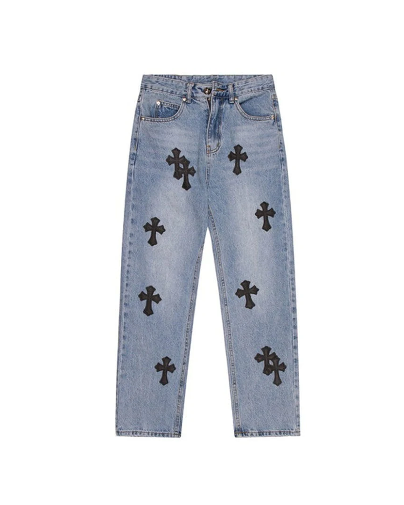 Chrome Hearts Jeans with Black Cross Blue CH122-BL