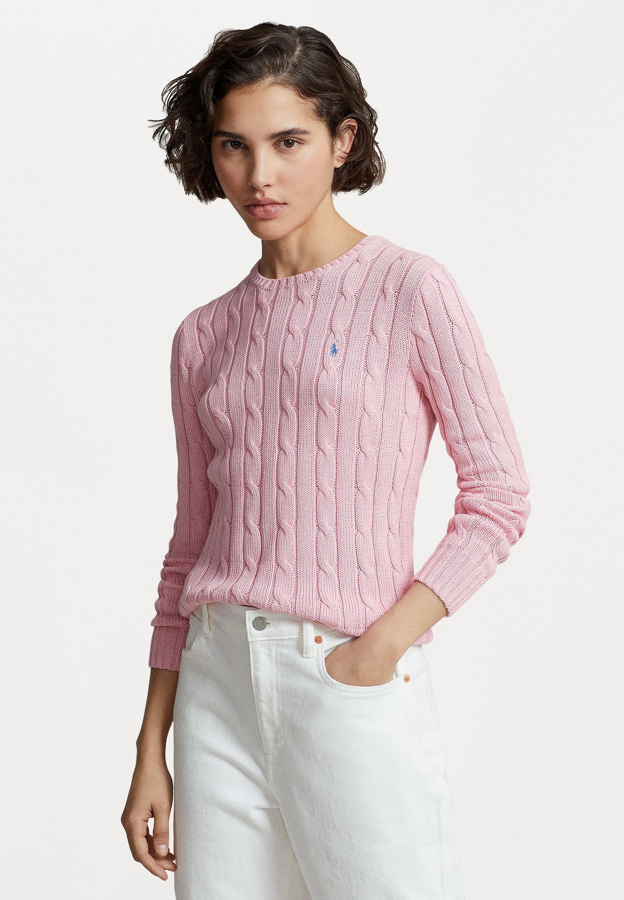 Polo Ralph Lauren Cable-Knit Cotton Crewneck Jumper Carmel Pink