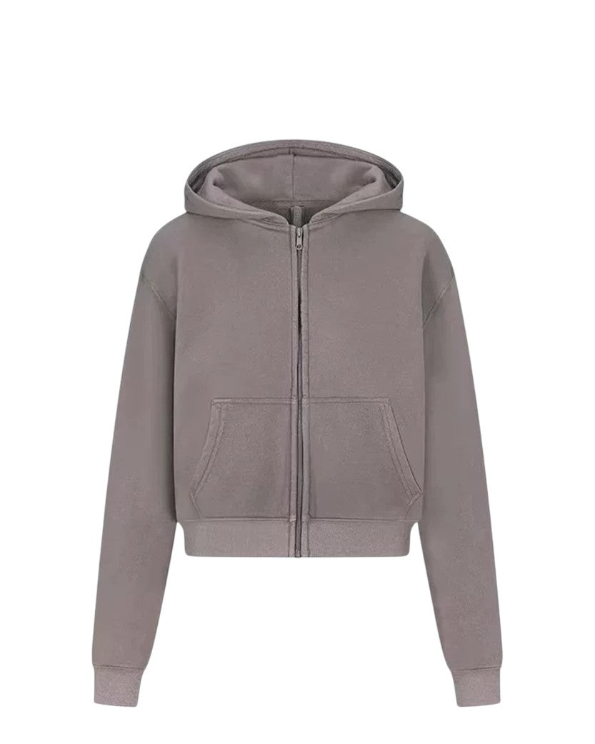 Skims French Terry Zip Up Hoodie Smoke