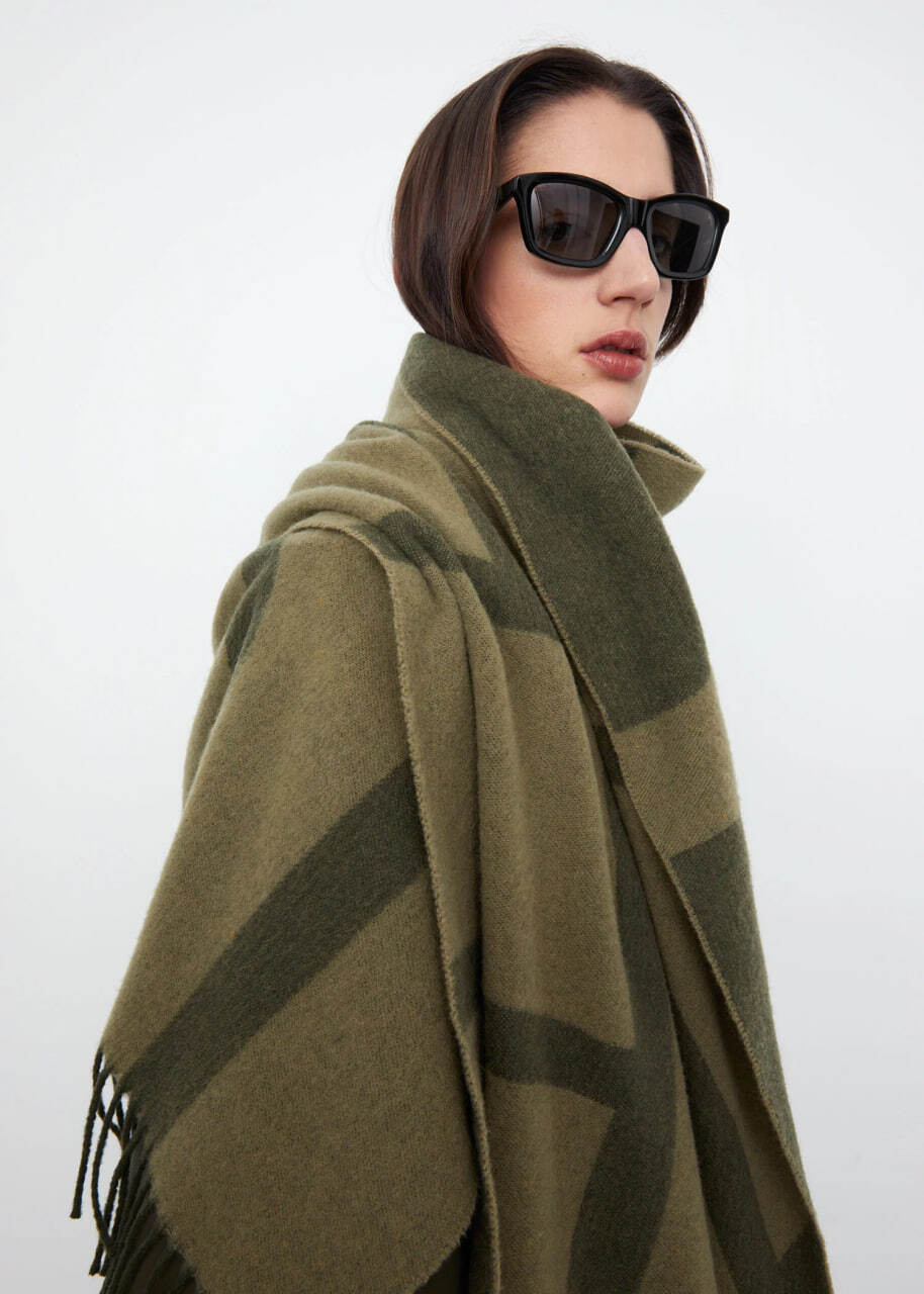 Toteme Monogram Jacquard Wool Scarf Sage