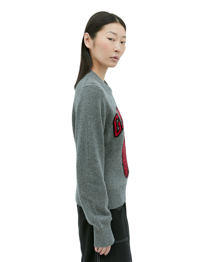 GANNI Graphic Strawberry O-neck Pullover Frost Gray