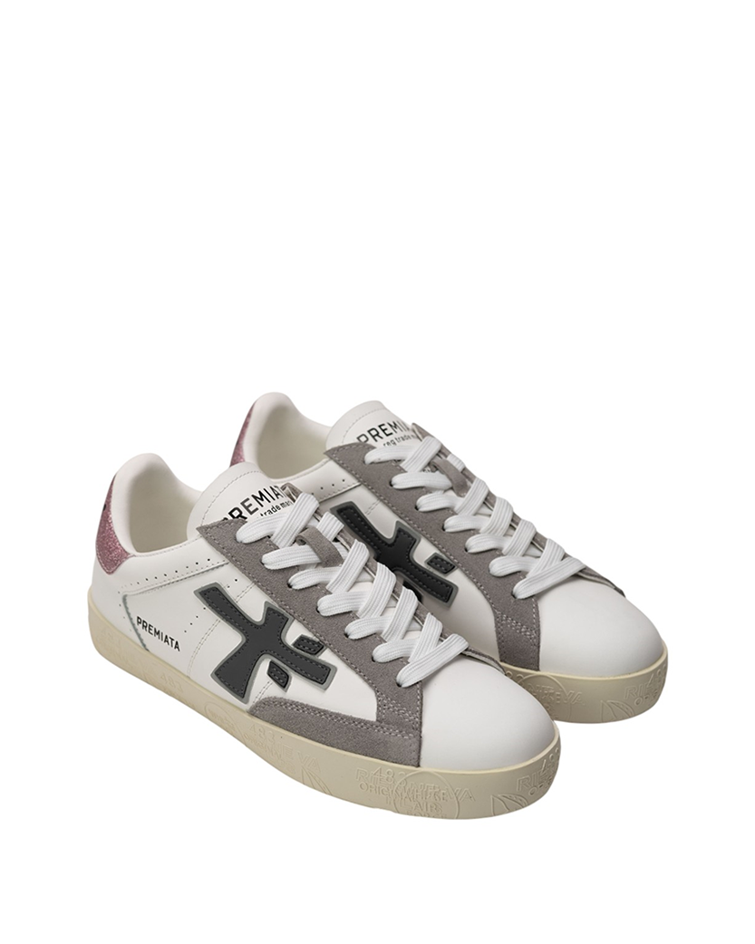 Premiata Stevend Sneakers White/Grey with Pink Tail