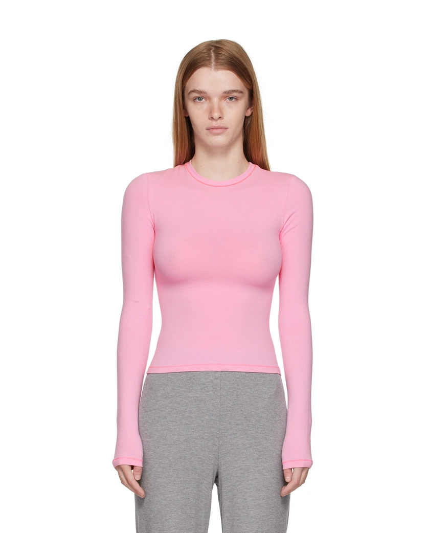 Skims Soft Smoothing Seamless Long Sleeve T-Shirt Bubble Gum