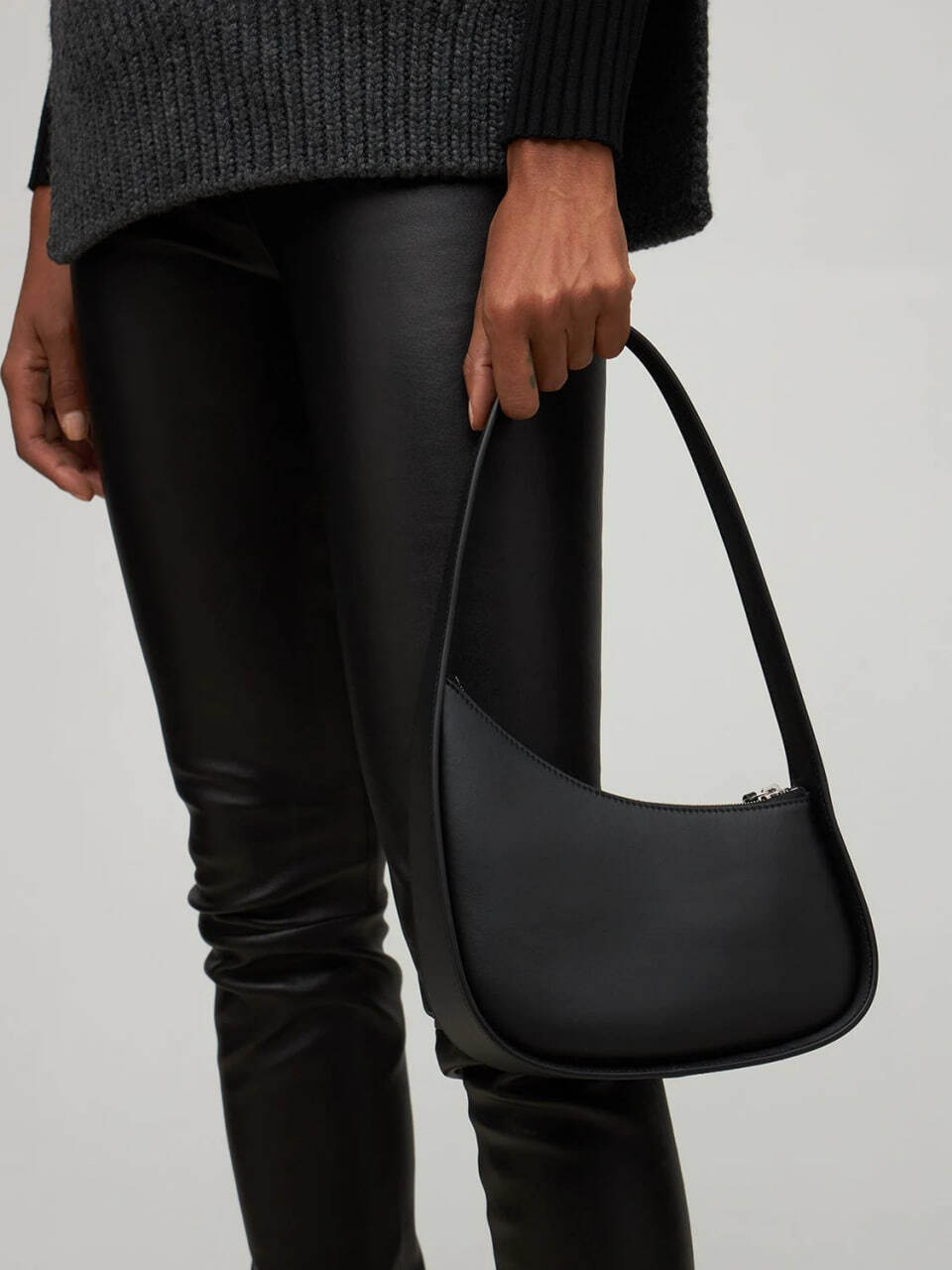 The Row Half Moon Leather Shoulder Bag Black