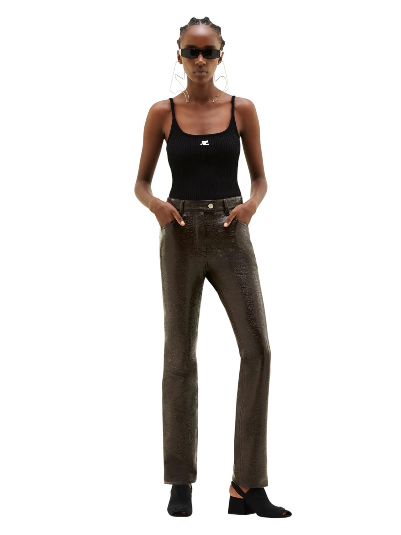 Courreges Reedition Rib Knit Tank Top Black