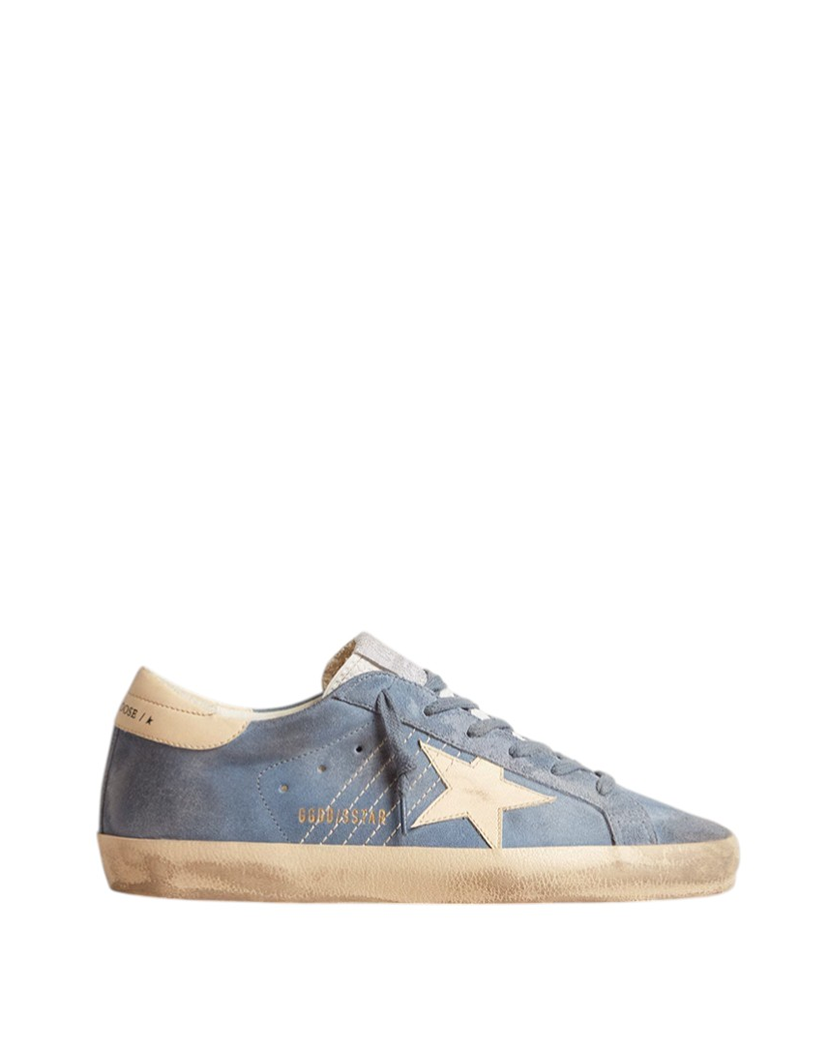 Golden Goose Super-Star in Light Blue Suede with Beige Star