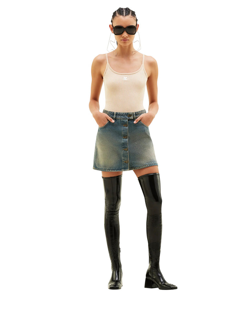 Courreges Reedition Rib Knit Tank Top Sand