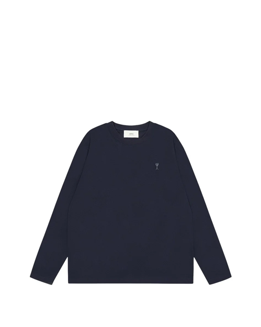 AMI Paris Ami De Coeur Tonal Small Heart Long Sleeve Navy Blue