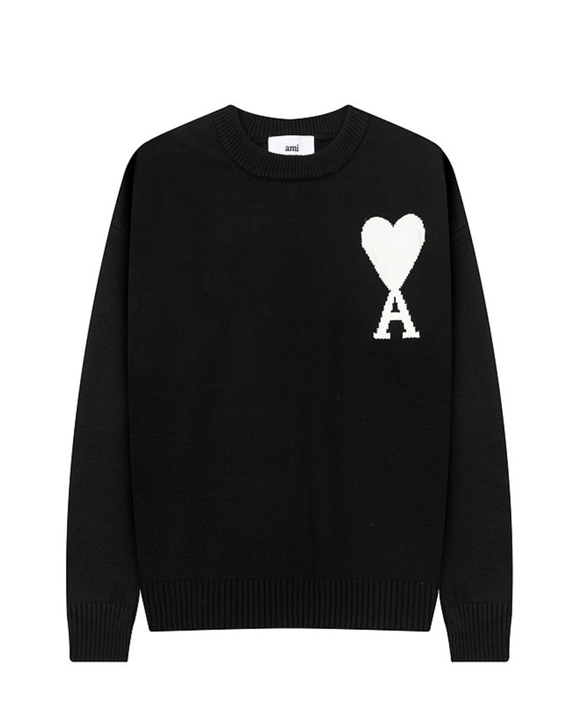AMI Paris Ami De Coeur Oversize Sweater Black White Heart