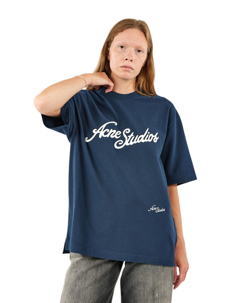 Acne Studios Exford Tourist Logo T-Shirt Deep Blue