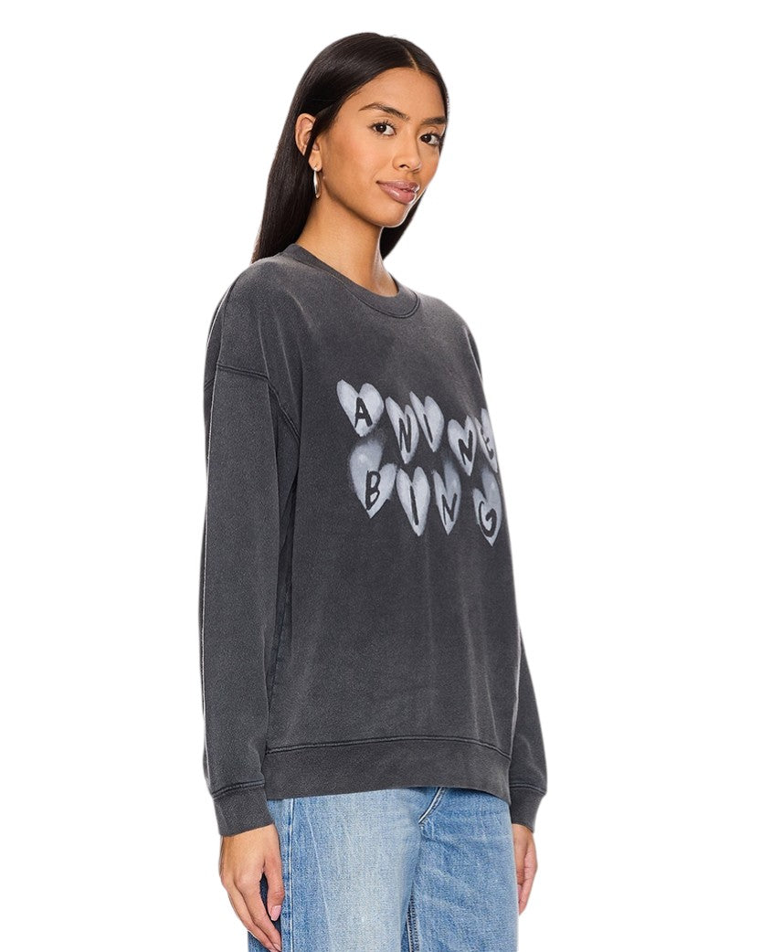 Anine Bing Spencer Hearts Sweatshirt Grey