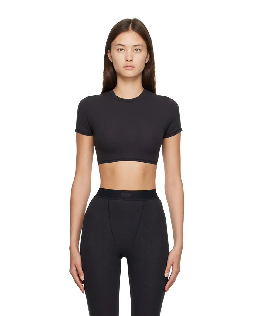 Skims Fits Everybody Super Cropped T-Shirt Onyx