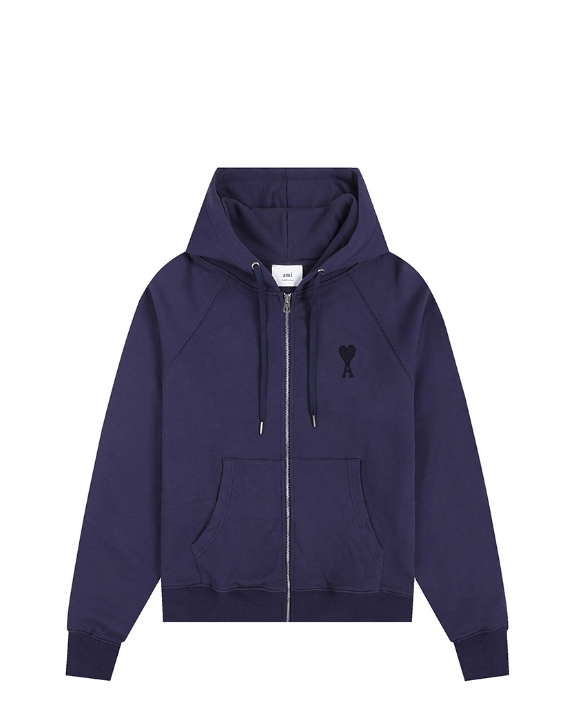 AMI Paris Ami De Coeur Zipped Hoodie Navy Blue