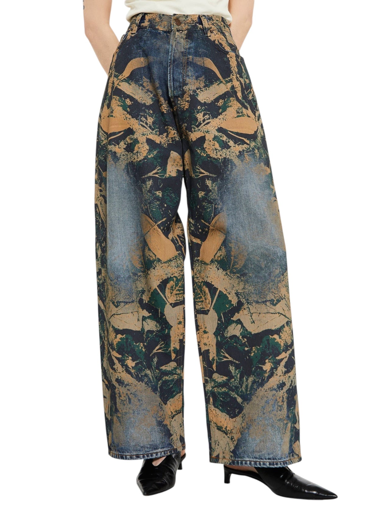 Acne Studios Printed Denim Wide Jeans Mossy Oak
