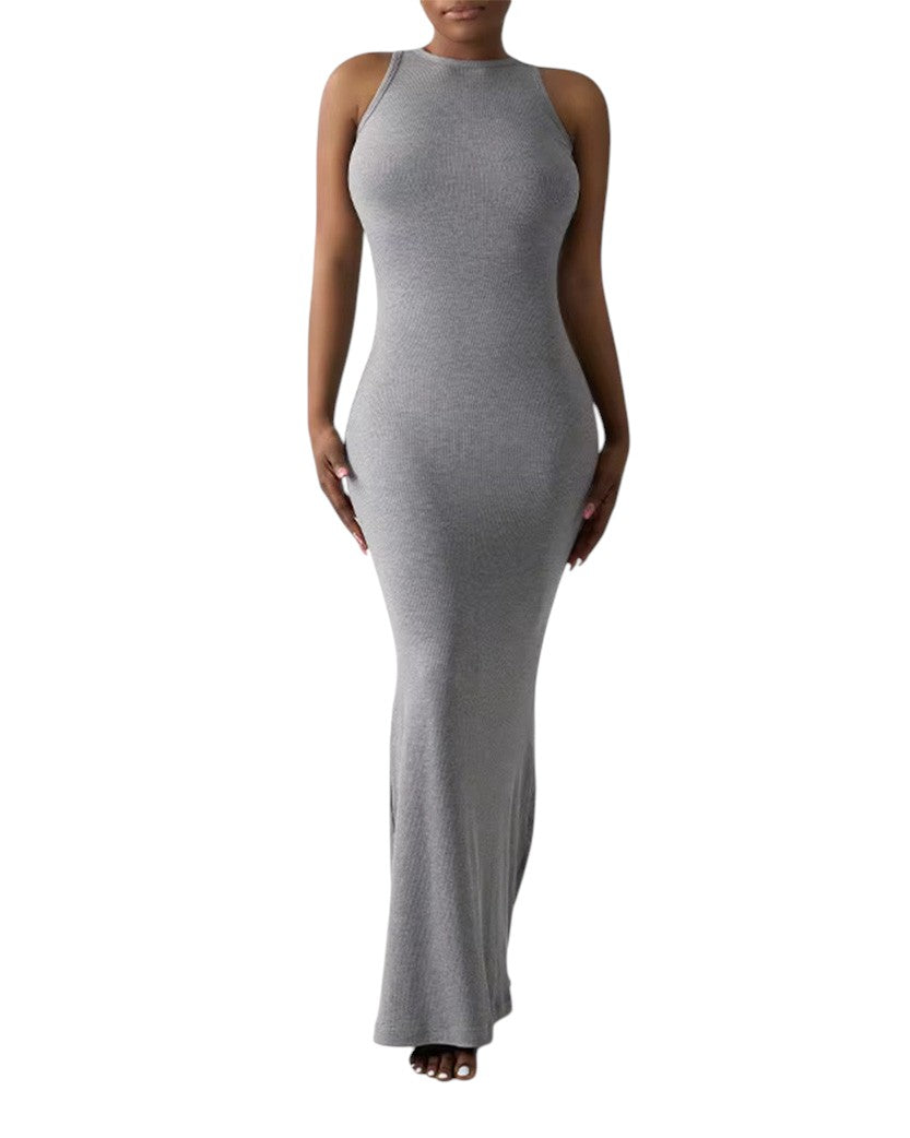 Skims Smooth Layers Long Boat Neck Dress Heather Grey