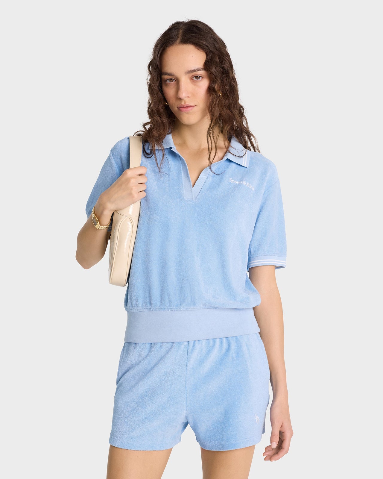 Sporty & Rich Serif Logo Terry Polo Sky Blue/White
