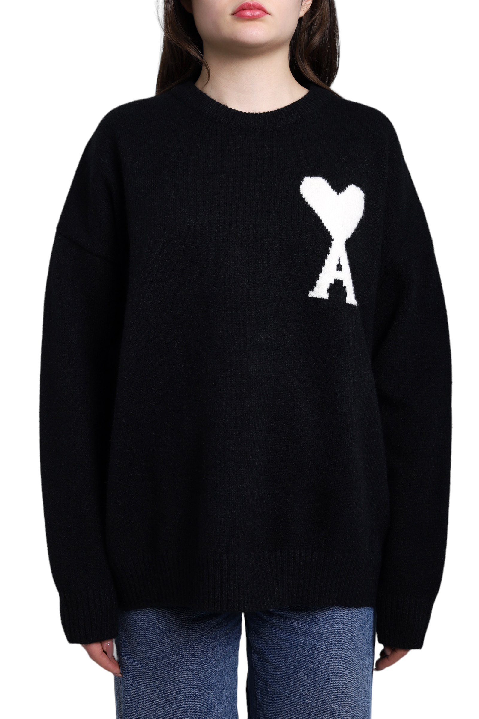 AMI Paris Ami De Coeur Oversize Sweater Black White Heart — SSTORIES AMI Paris Ami De Coeur Oversize Sweater Black White Heart — SSTORIES