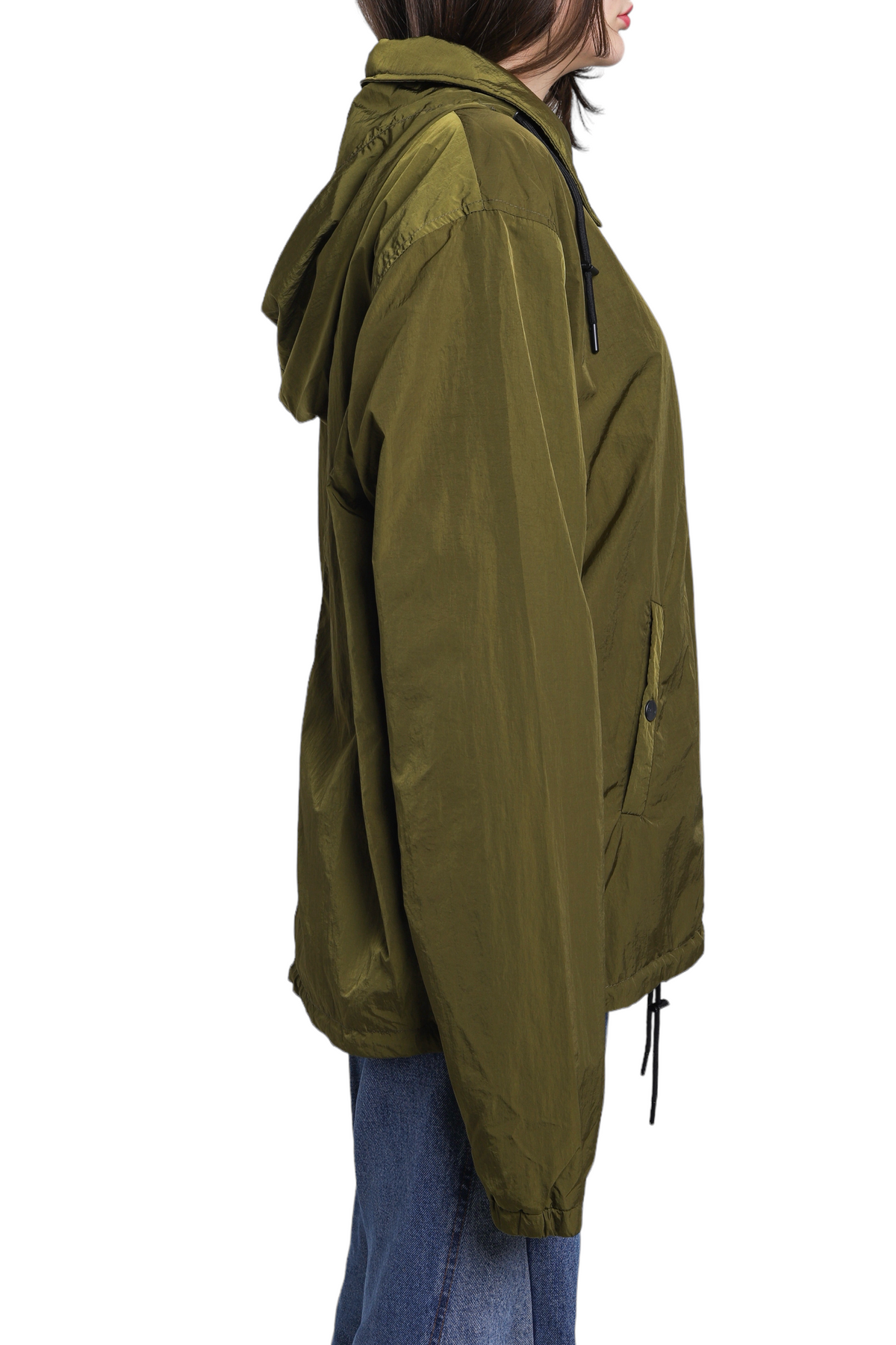 AMI Heart Logo Hooded Windbreaker Olive