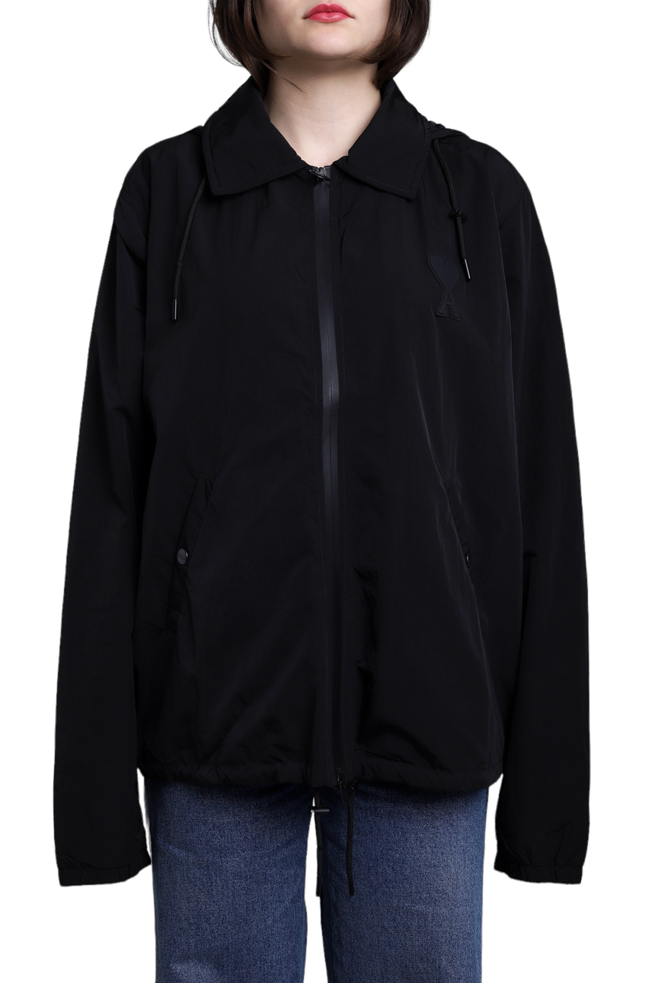 AMI Heart Logo Hooded Windbreaker Black