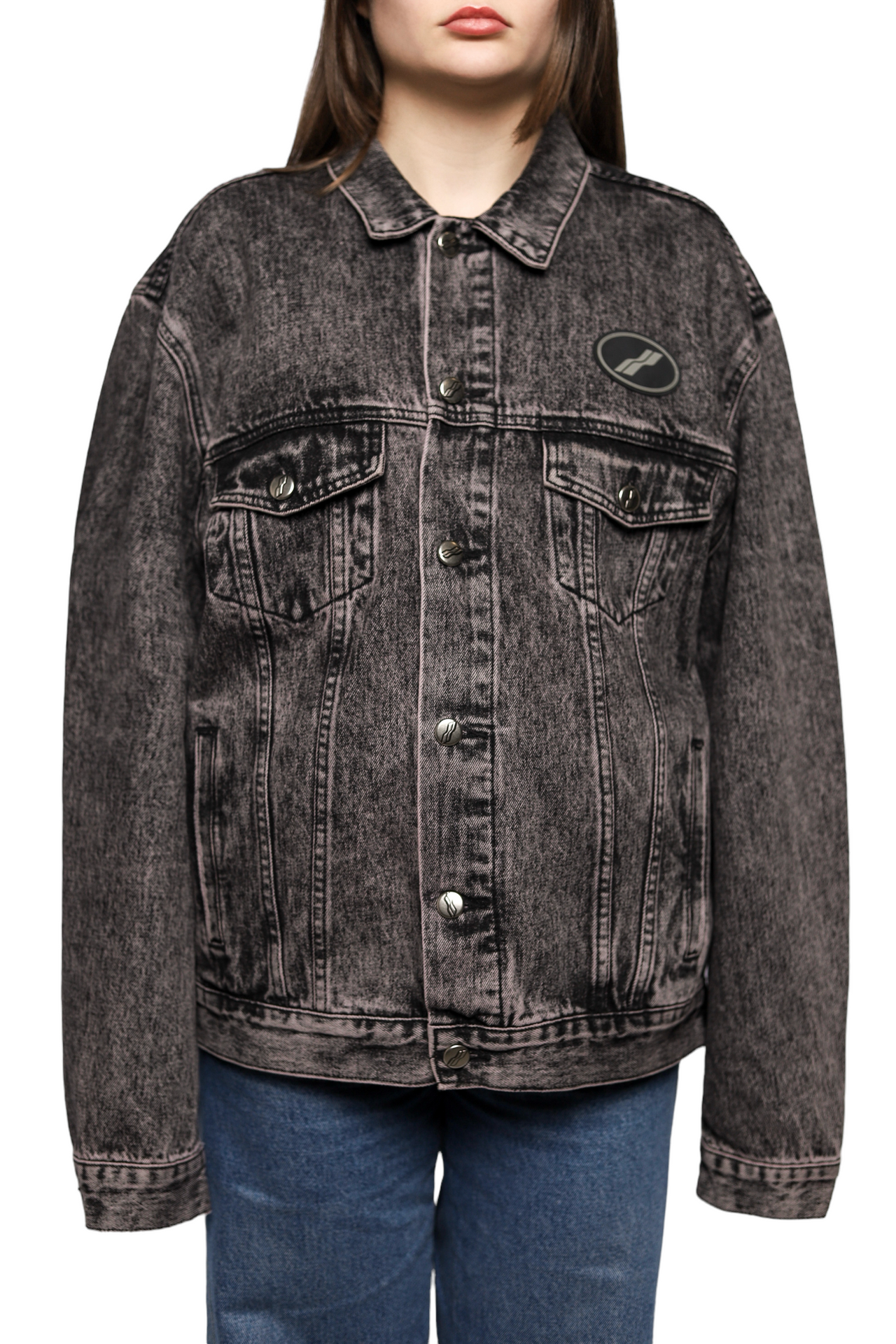 We11done logo-patch Oversized Denim Jacket Washed Grey