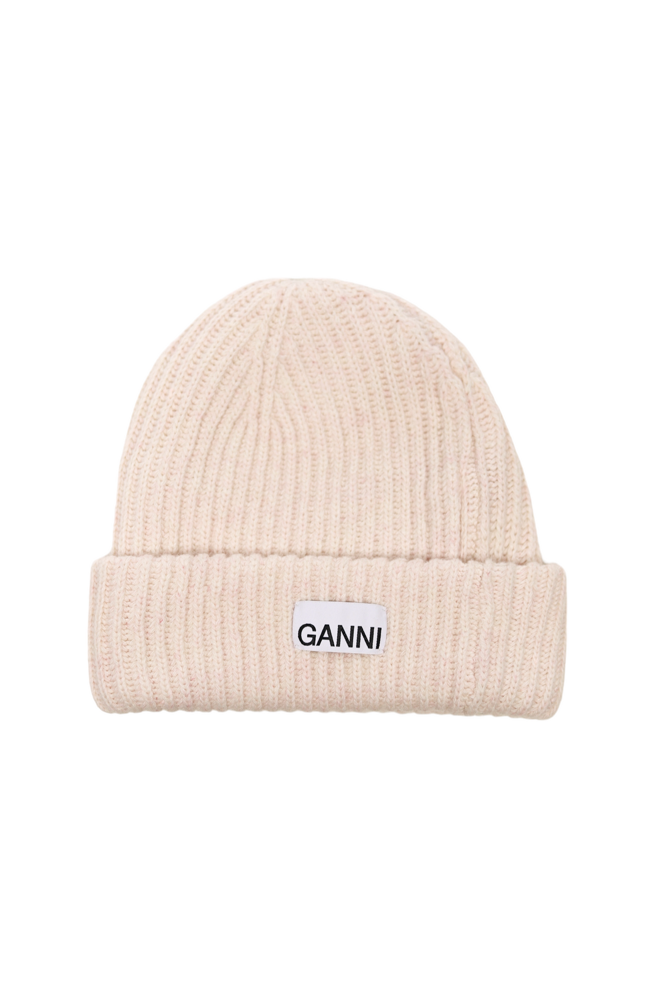 GANNI Wool Rib Knit Beanie Sand