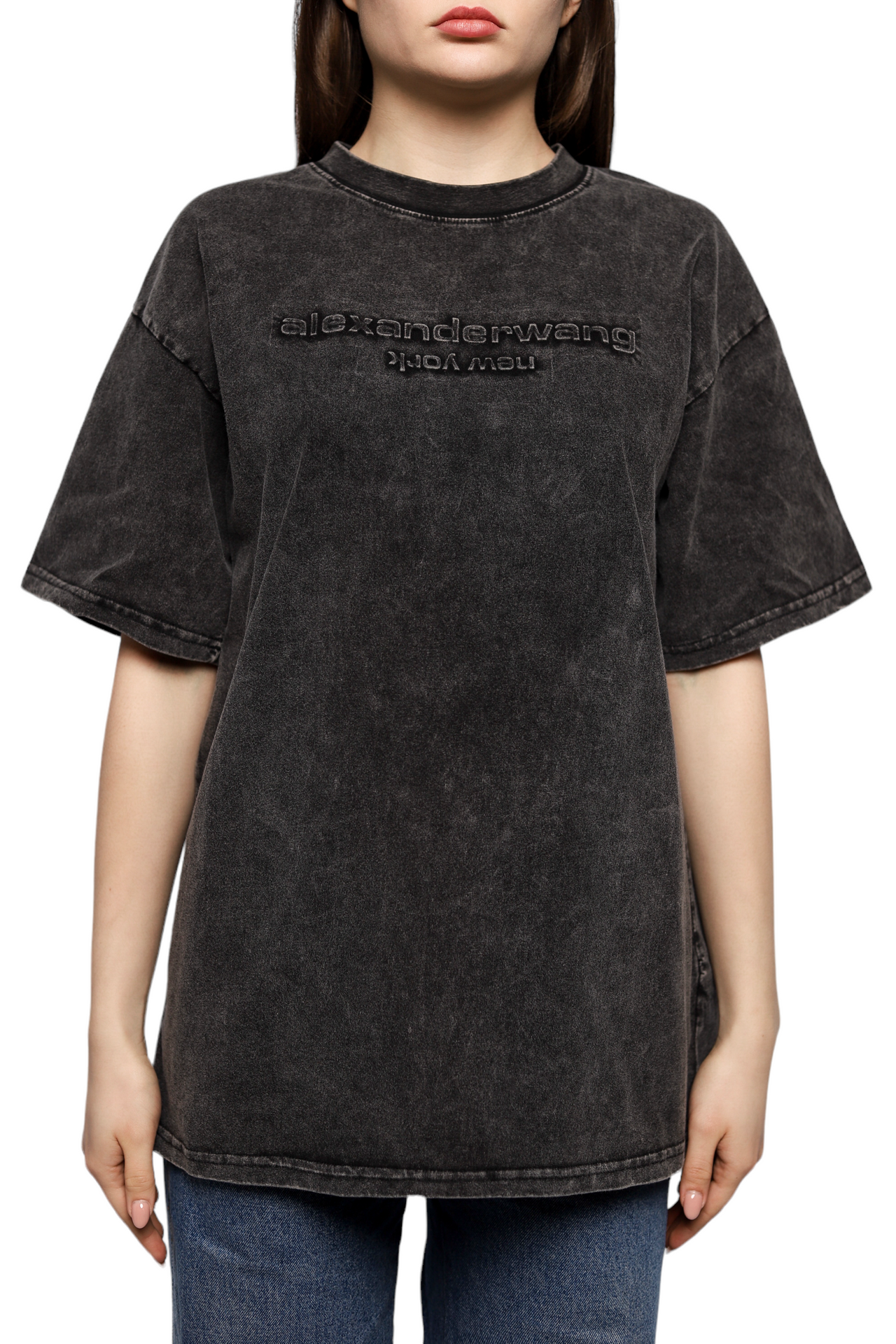 Alexander Wang Embossed Logo Tee In Compact Jersey