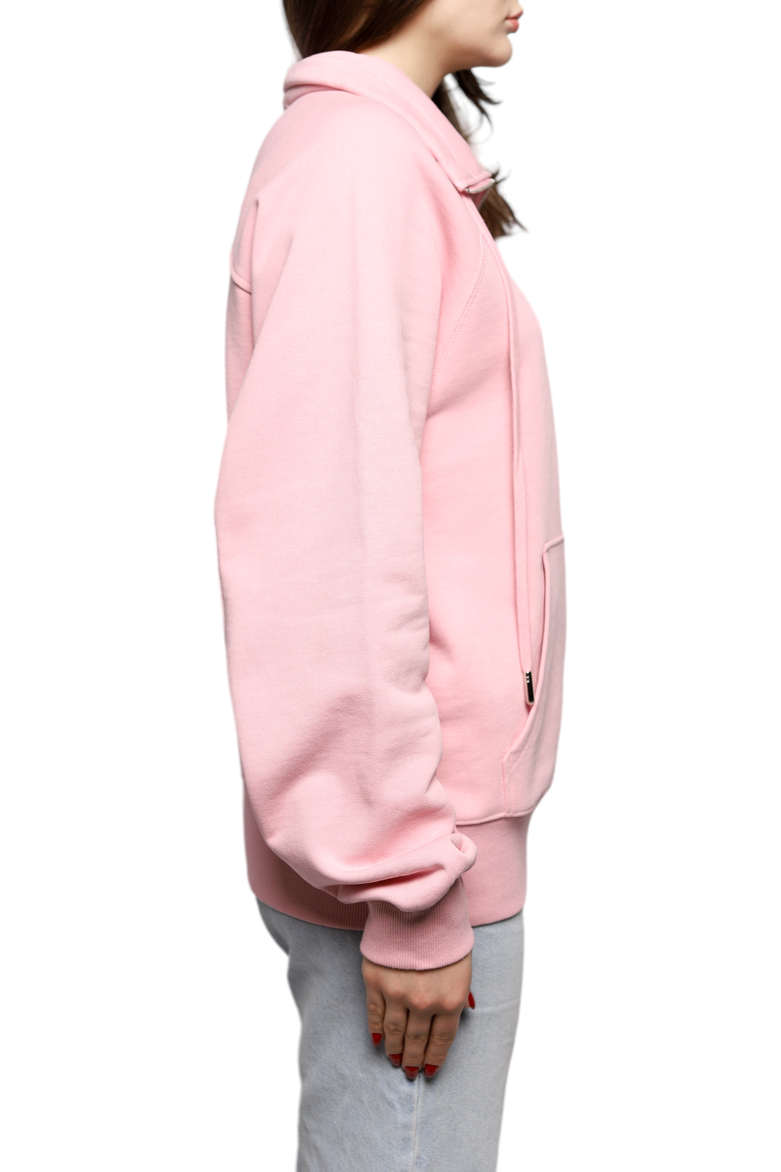 AMI Paris Ami de Coeur Half-zip Sweatshirt Pale Pink — SSTORIES AMI Paris Ami de Coeur Half-zip Sweatshirt Pale Pink — SSTORIES