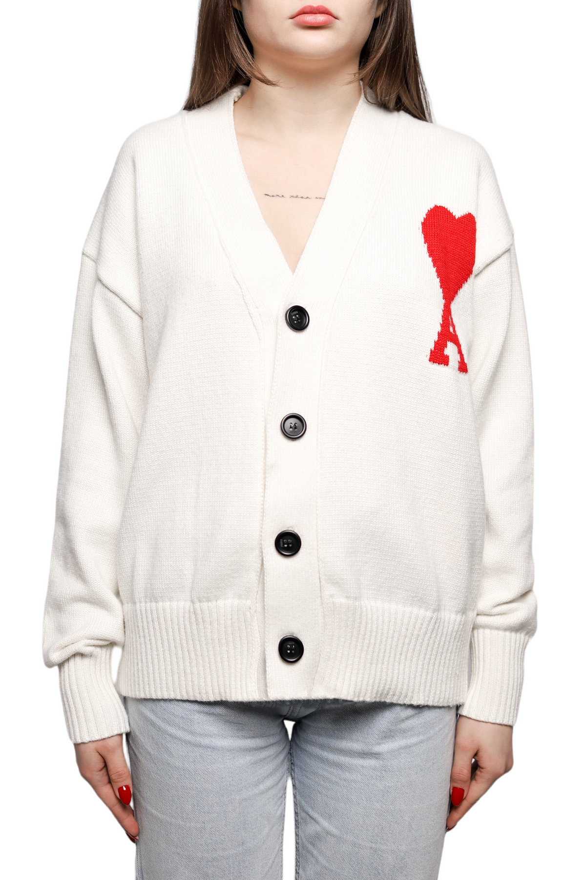 AMI Paris Ami De Coeur Cardigan White