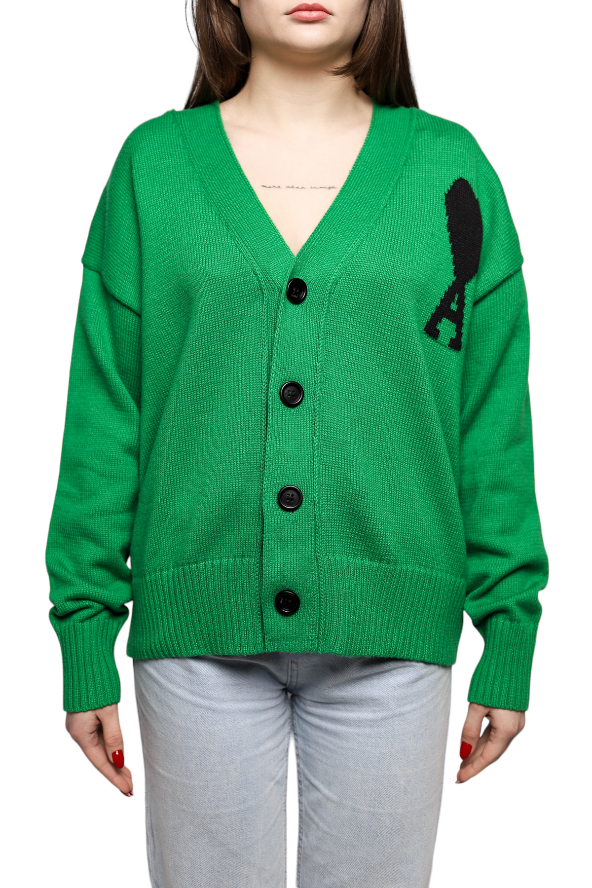 AMI Paris Ami de Coeur Cardigan Green/Black