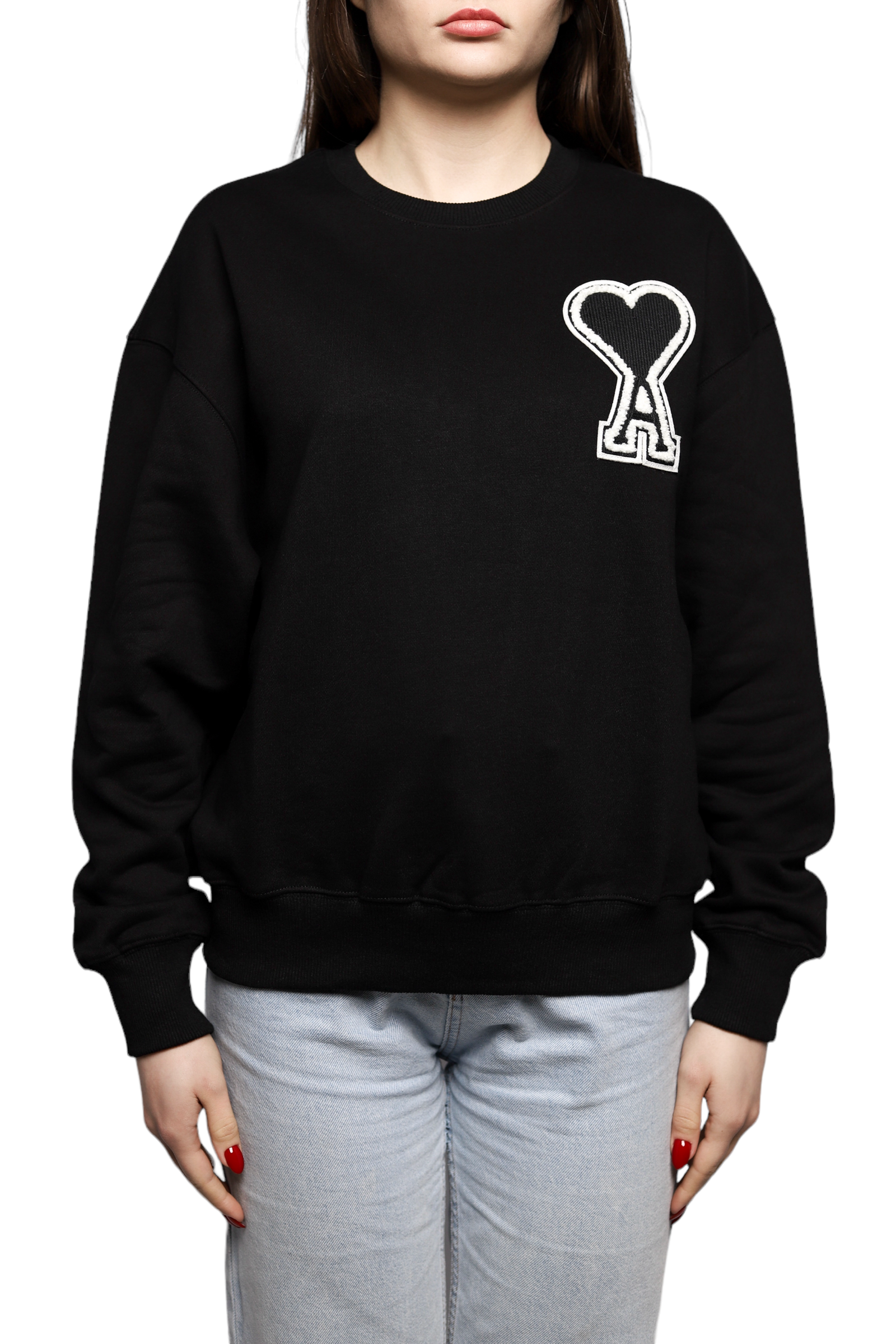 AMI Paris oversize Ami de Coeur patch sweatshirt Black — SSTORIES AMI Paris oversize Ami de Coeur patch sweatshirt Black — SSTORIES