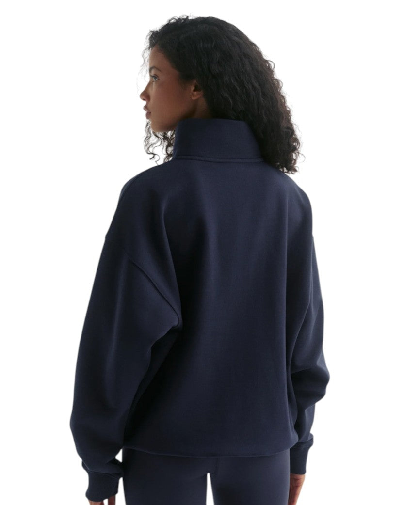 Adanola Varsity Relaxed Funnel Neck Zip Sweatshirt Navy Blue/Mulberry Red