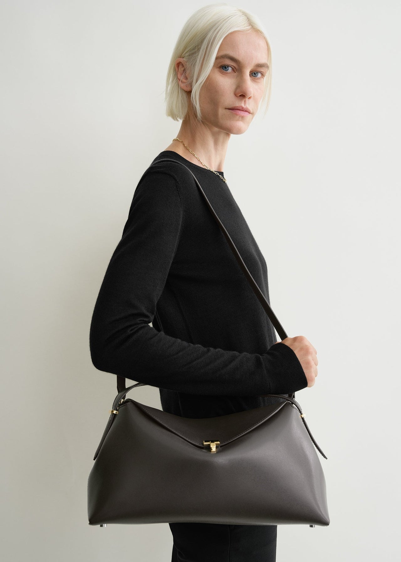 Toteme T-Lock Top Handle Smooth Leather Black