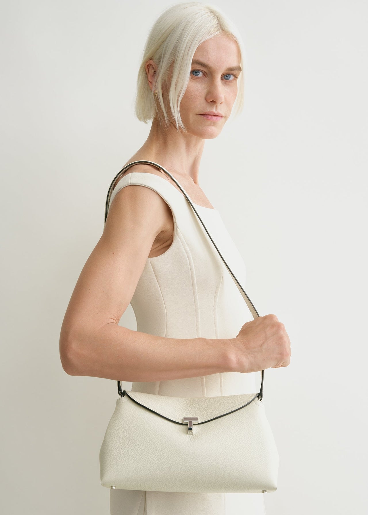 Toteme T-Lock Clutch Grain Leather Milk