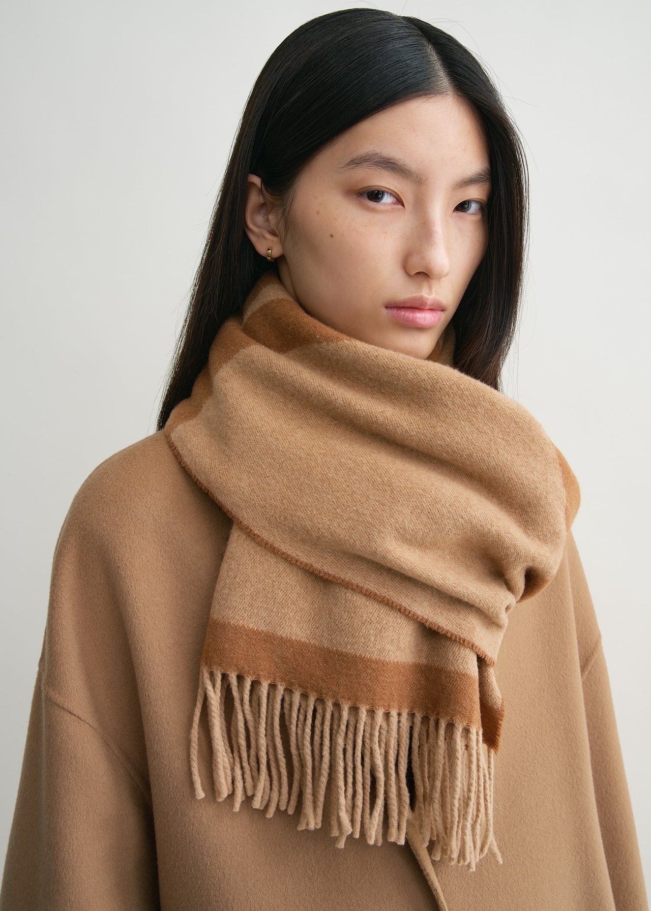 Toteme Monogram Jacquard Wool Scarf Camel