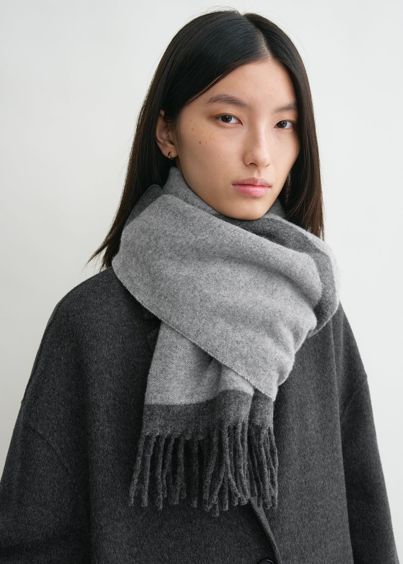 Toteme Monogram Jacquard Wool Scarf Dark Grey Melange