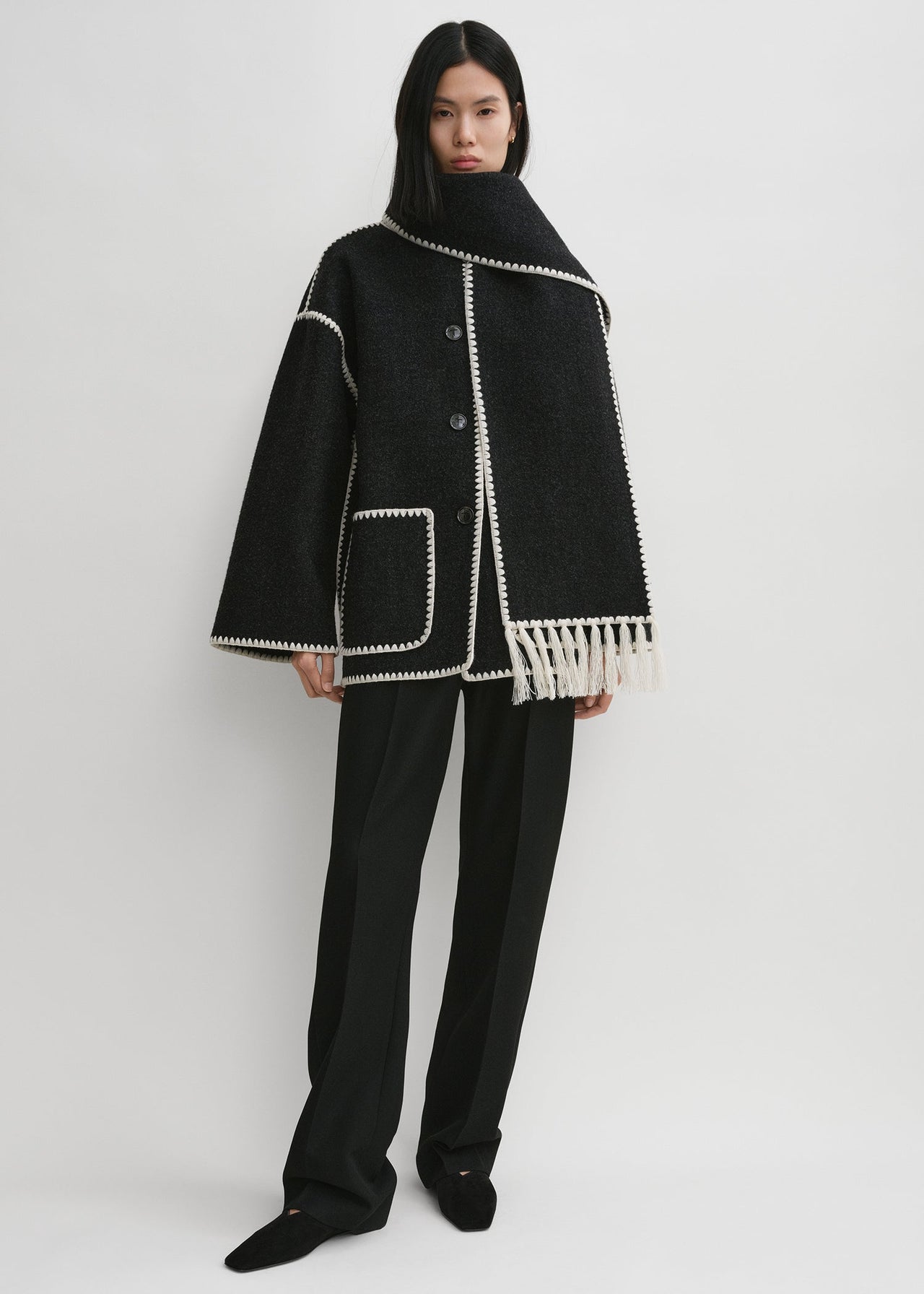 Toteme Embroidered Scarf Jacket Dark Grey Melange