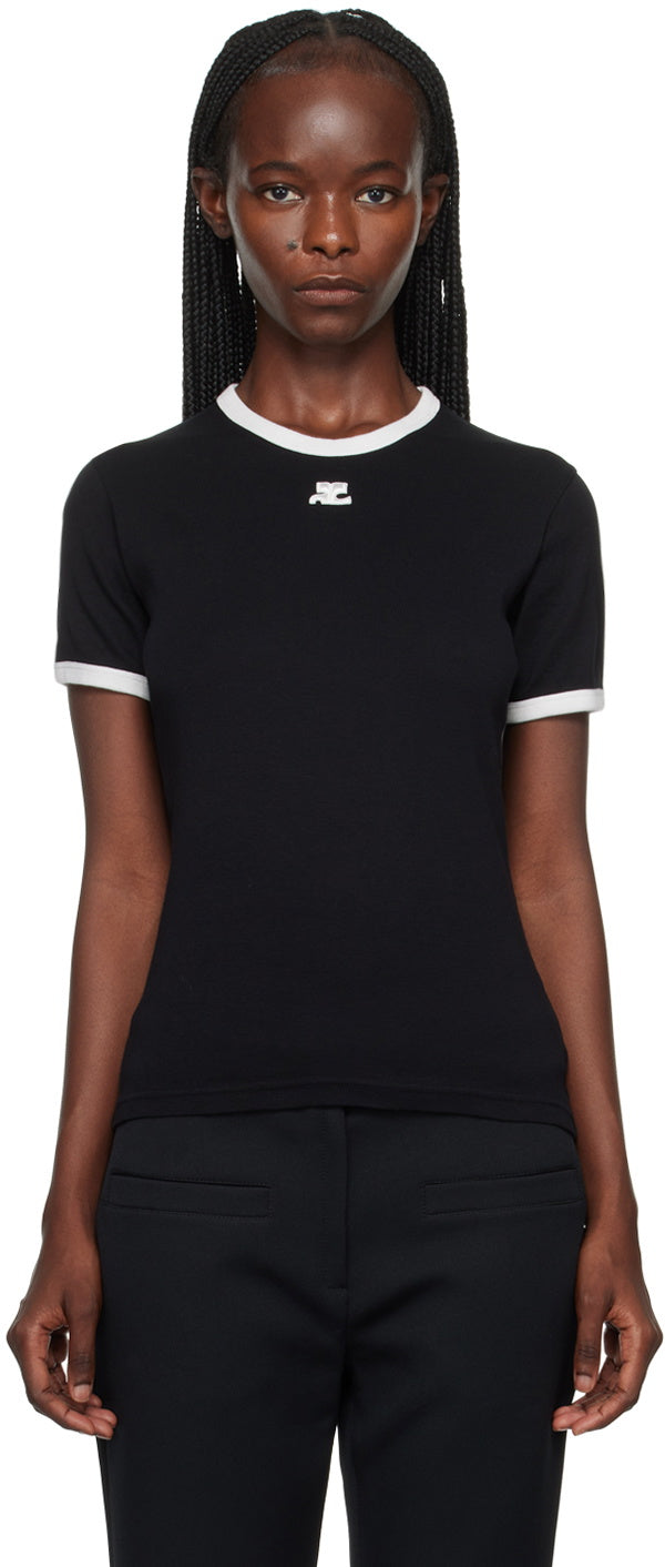 Courreges Contrast Cotton T-shirt Black