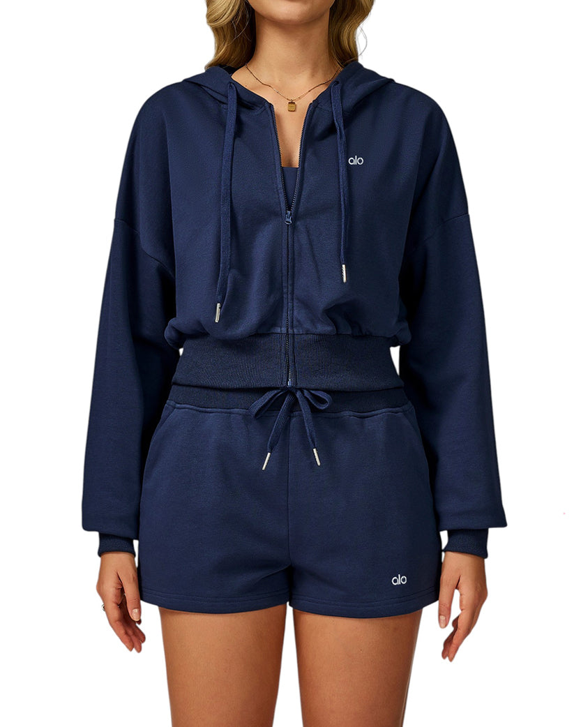 Alo Yoga Serenity Cropped Zip Hoodie Blue EWK20301-BL